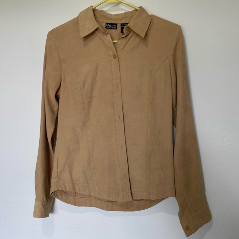 New York & Company Tan Button up Long Sleeve Shirt